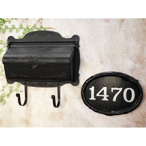 Special Lite Products SHF-1001-BLK-SAP-4350-100-BLK Floral Horizontal Wall Mount Mailbox & Floral Wall Mount Address Plaque - Bold Italic Font; Black SHF-1001-BLK_SAP-4350-100-BLK - main